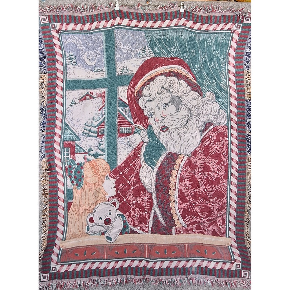Goodwin Weavers Throw Blanket Santa Claus Vintage 1996 Holiday Decor